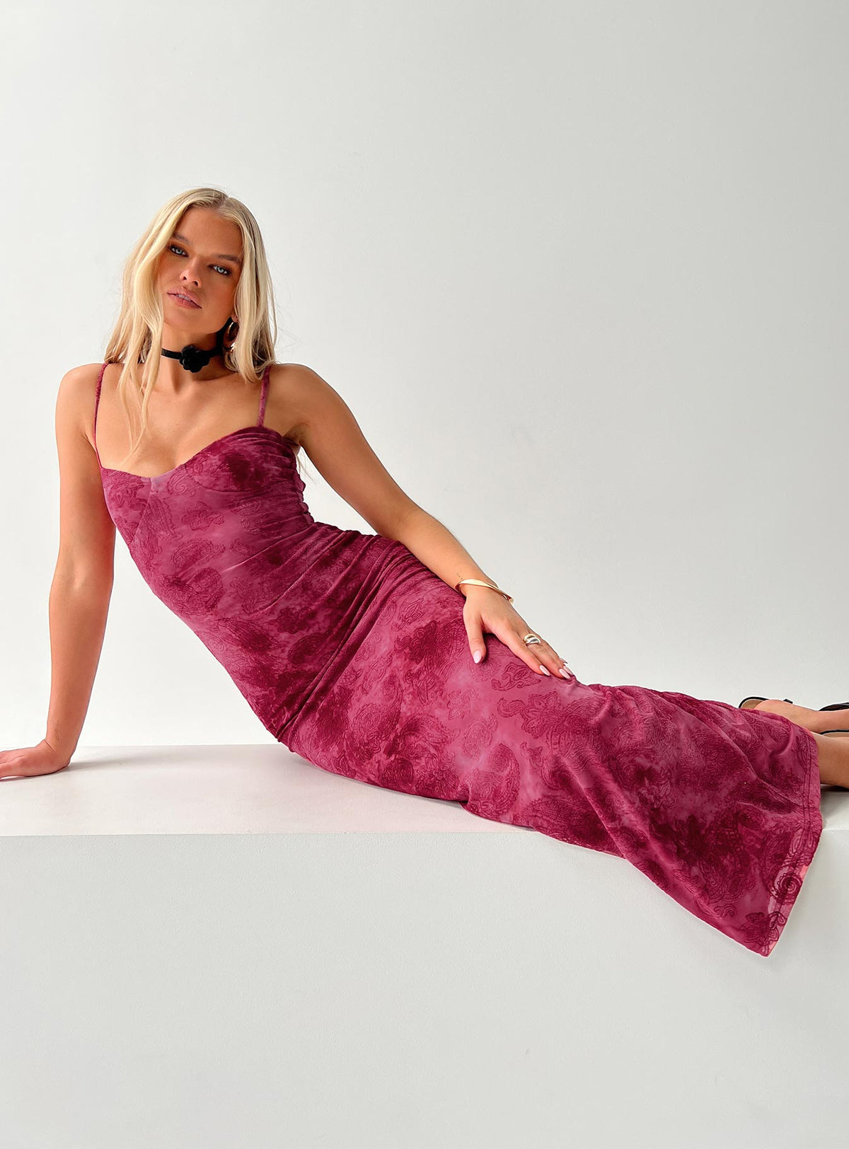 Orla Paisley Maxi Dress Burgundy