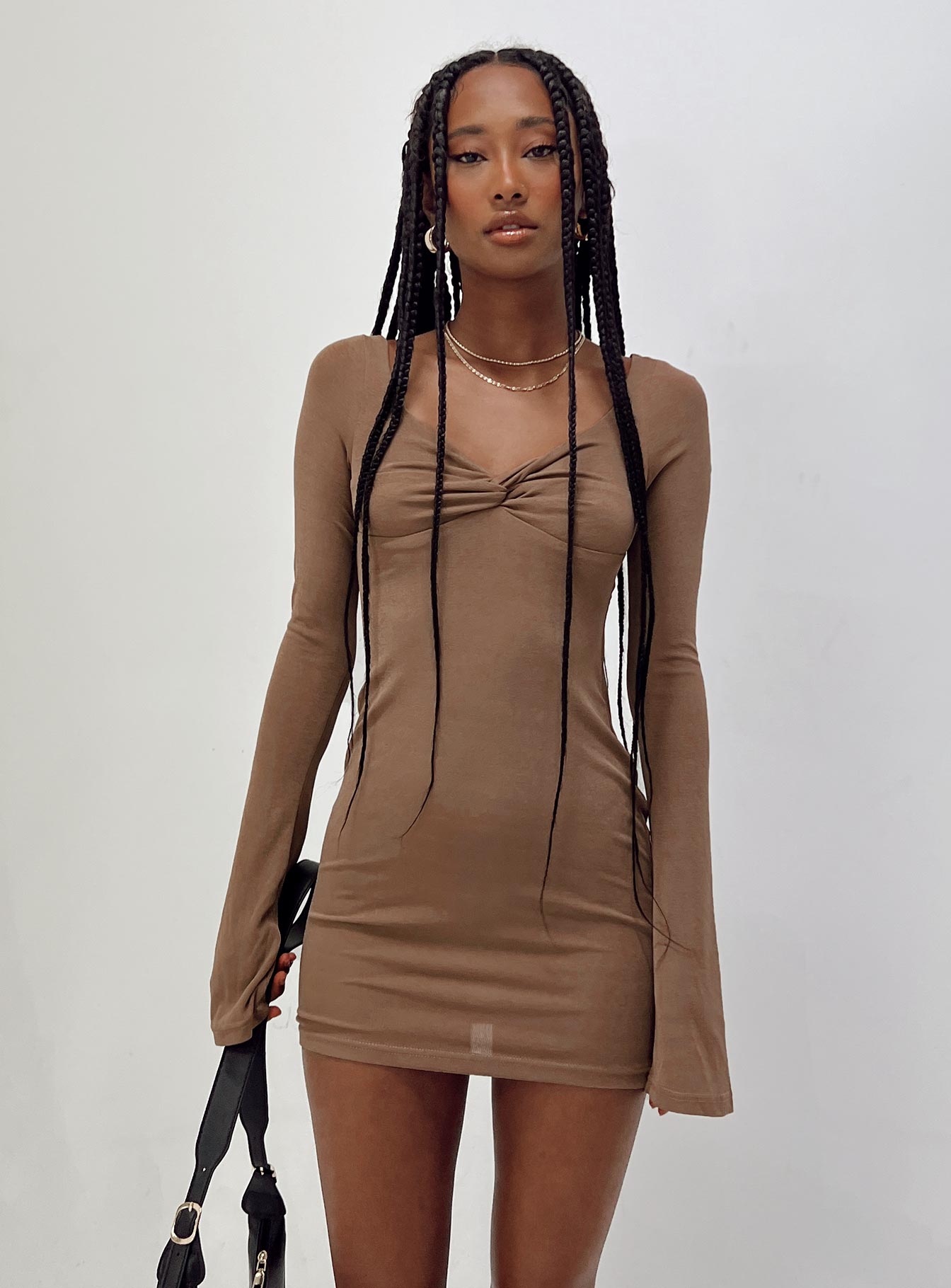 Wesley Long Sleeve Mini Dress Brown