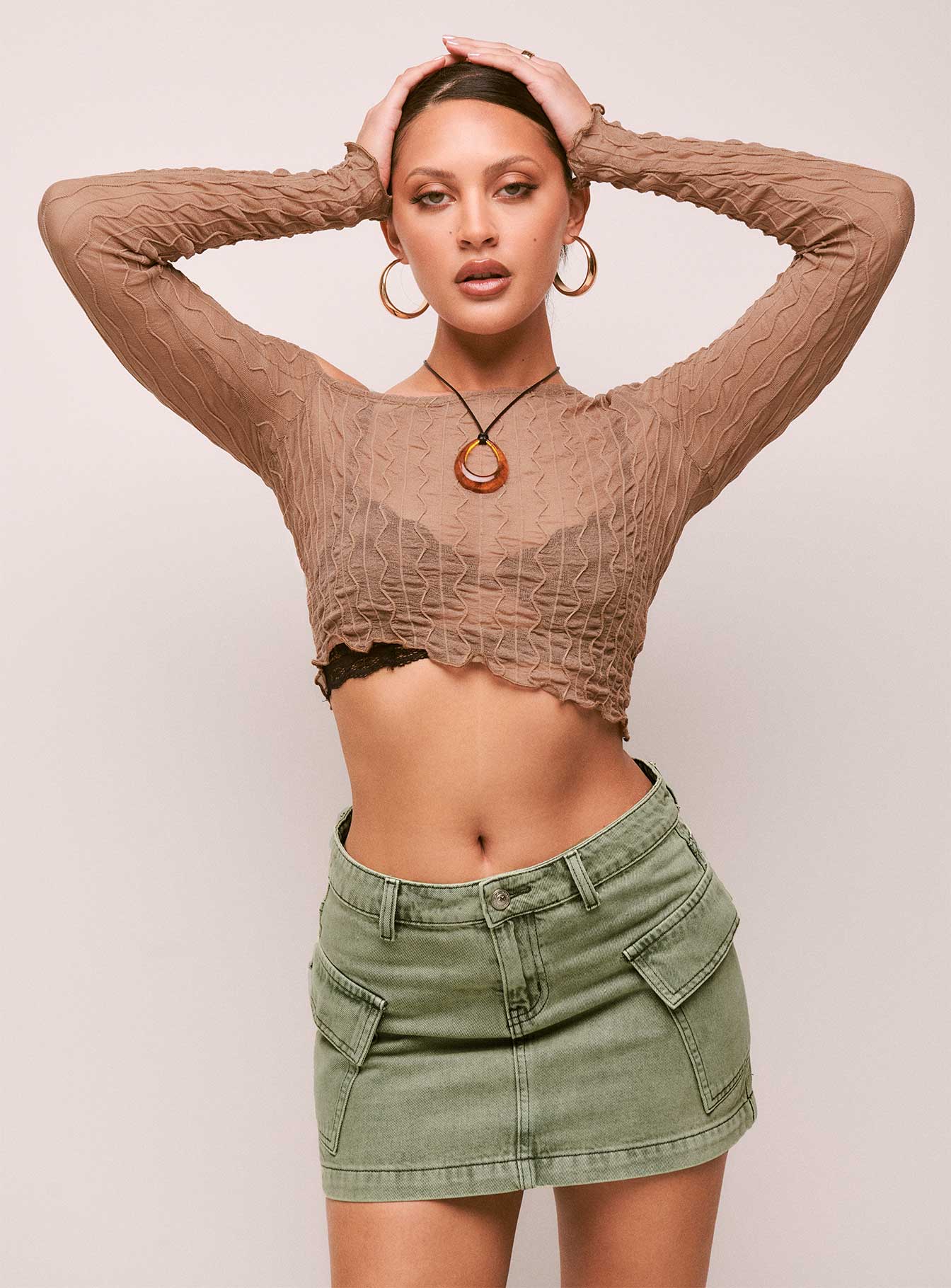 Zakai Cargo Denim Mini Skirt Green