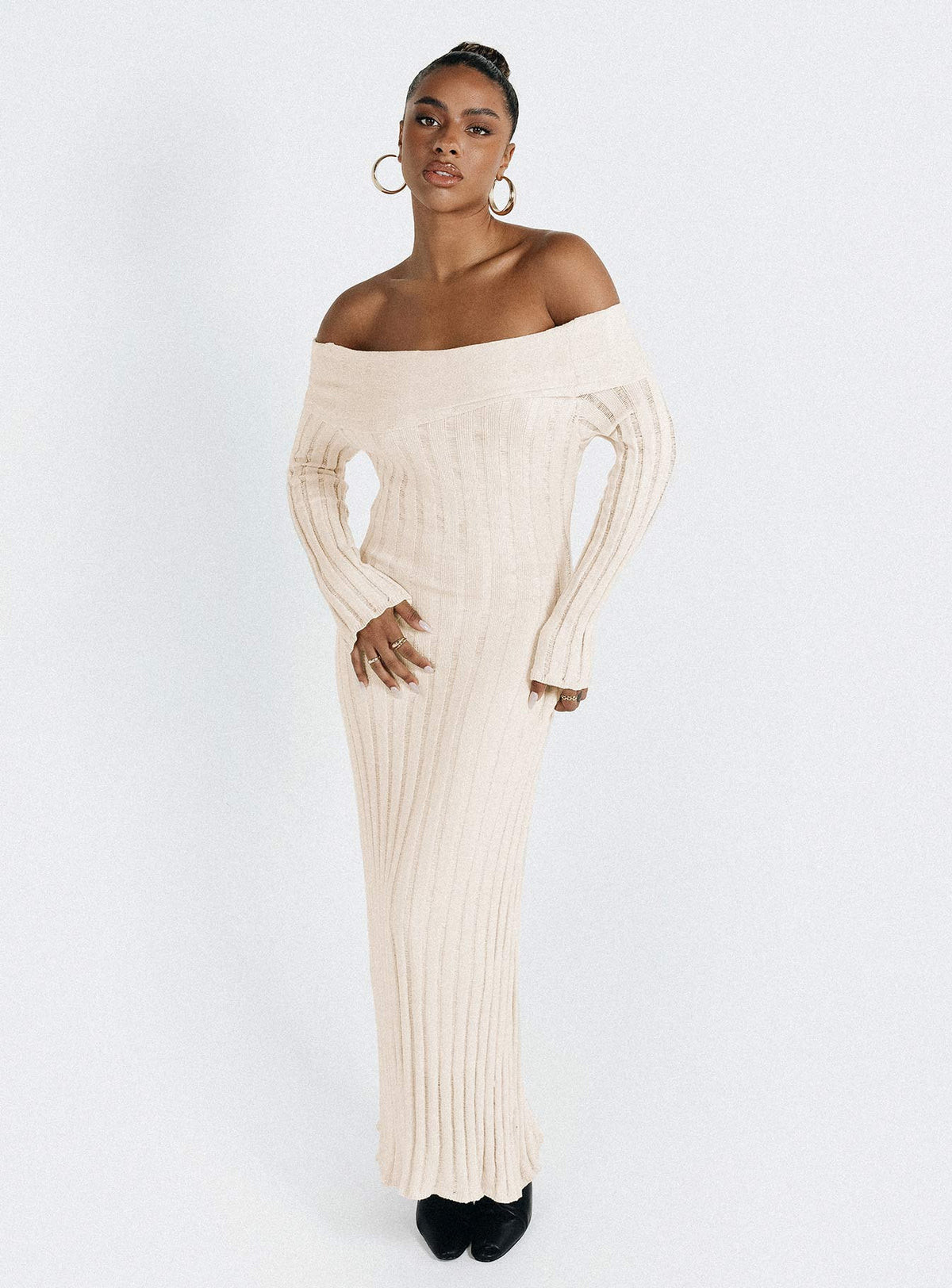 Lefler Off The Shoulder Maxi Dress Beige