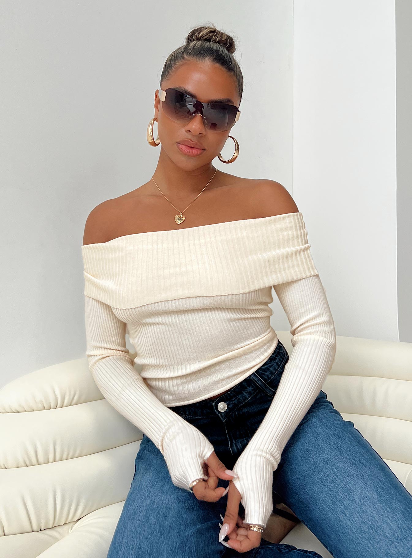 Morley Off Shoulder Sweater Cream