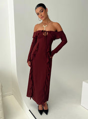 Molins Off The Shoulder Maxi Dress Burgundy