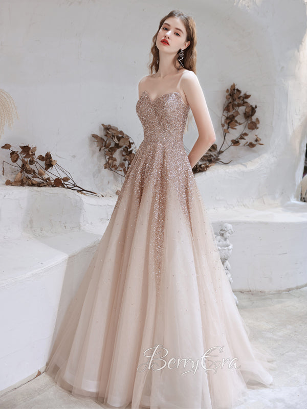 V-neck Nude Champagne Beaded Tulle Prom Dresses, Princess Dresses With Cape, Newest Prom Dresses, 2023 Prom Dresses