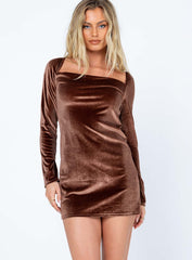 Star Power Velvet Mini Dress Brown