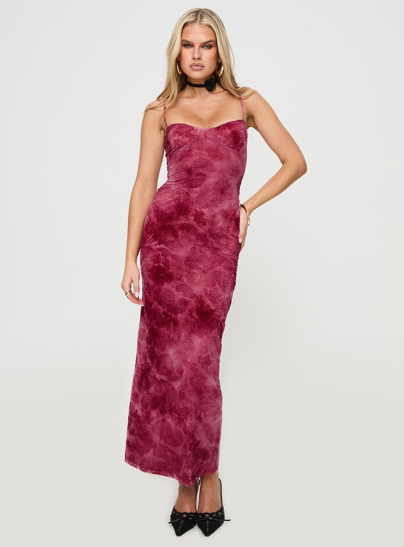 Orla Paisley Maxi Dress Burgundy