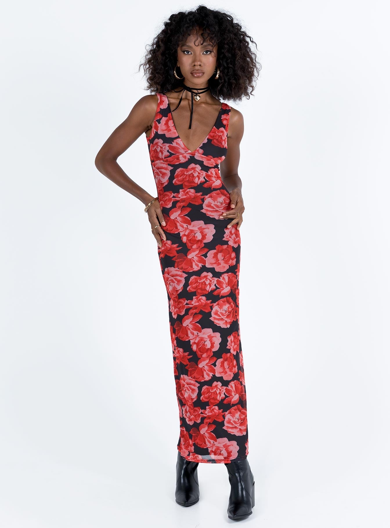 Lauers Maxi Dress Red Floral / Black