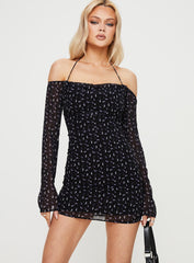 Tisha Off The Shoulder Mini Dress Black Floral