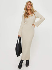 Malletti Long Sleeve Maxi Dress Beige