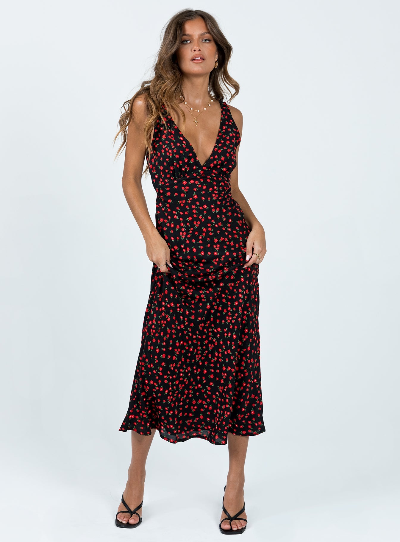 Nellie Maxi Dress Black/Red Floral