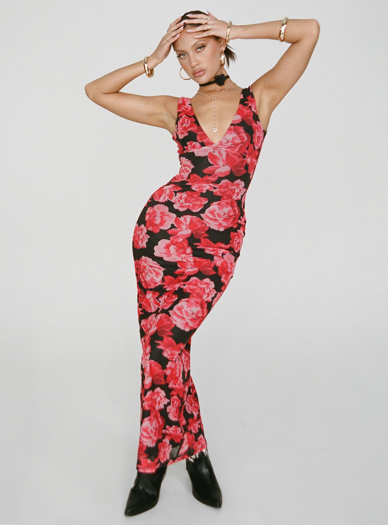 Lauers Maxi Dress Red Floral / Black