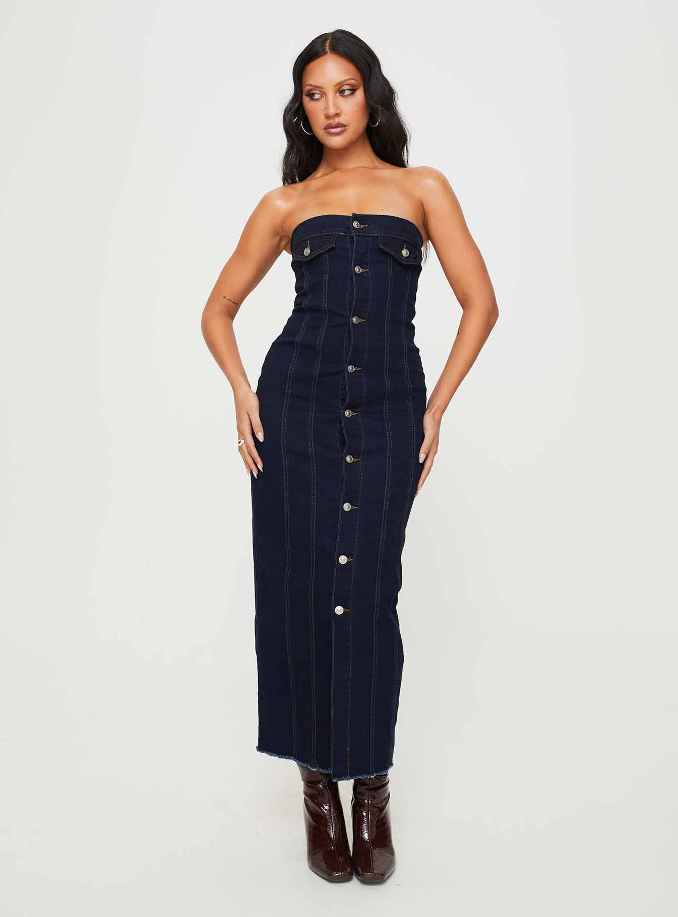 Marza Denim Strapless Maxi Dress Indigo