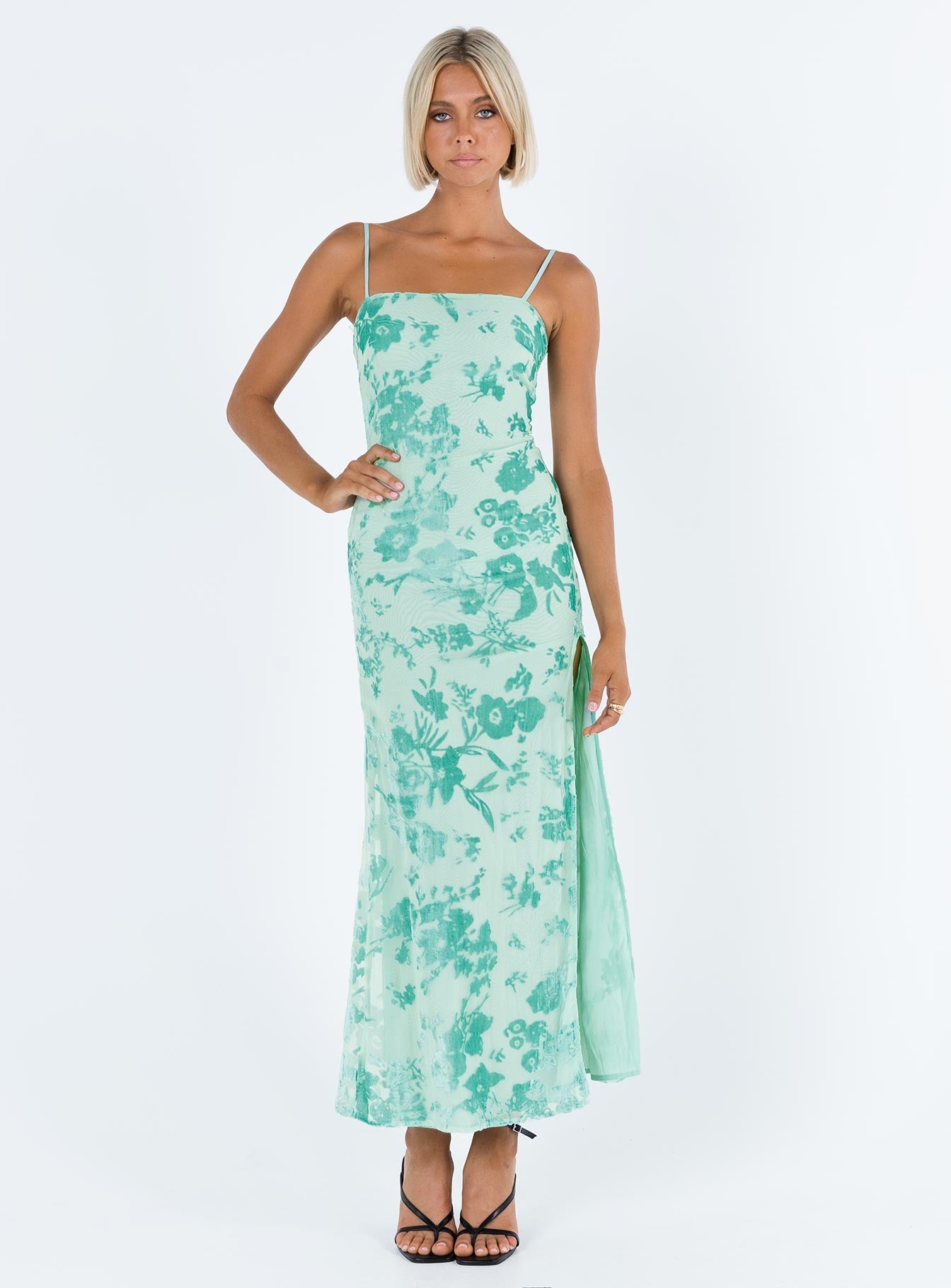 Burn Out Velvet Maxi Dress Teal