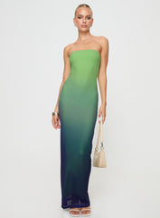 Stolen Love Strapless Maxi Dress Blue / Green Ombre