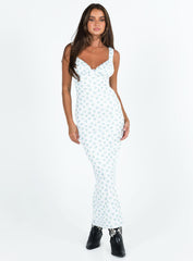 Lupton Maxi Dress White / Blue Floral