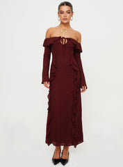 Molins Off The Shoulder Maxi Dress Burgundy