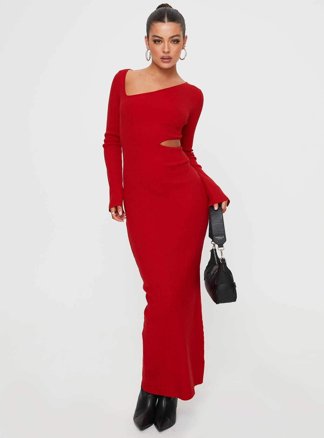 Whitley Cut Out Knit Maxi Dress Red