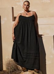 Milden Linen Blend Maxi Dress Black Curve