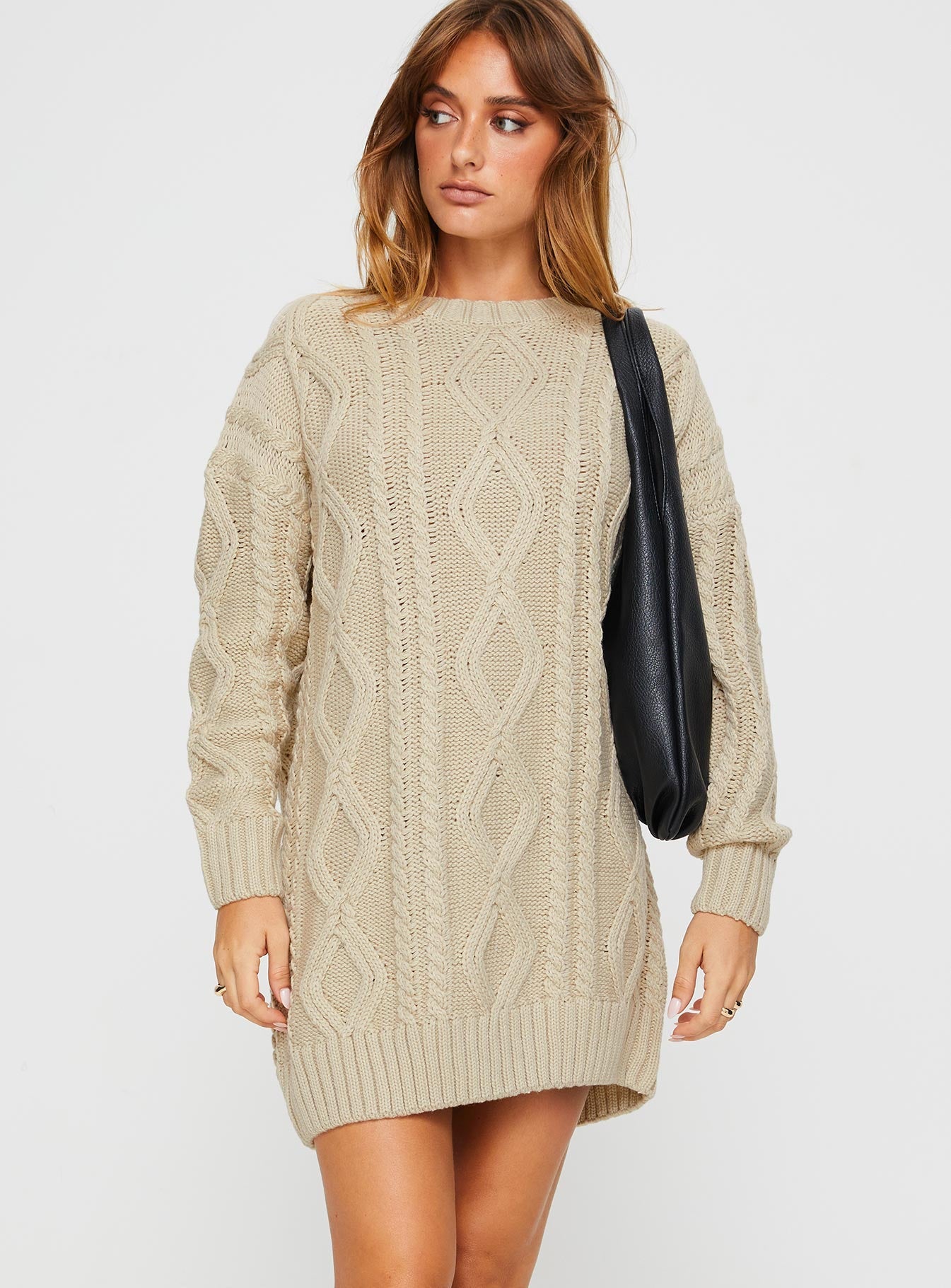 Anaya Sweater Mini Dress Beige