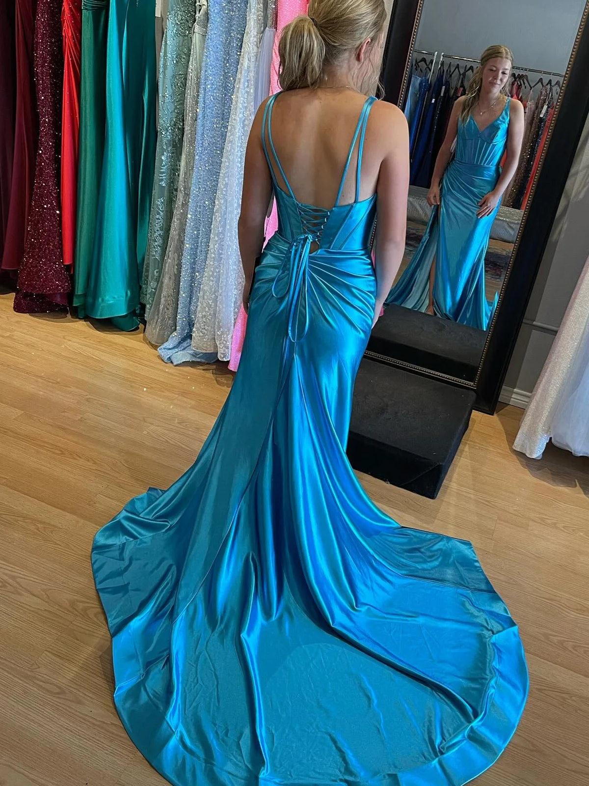 V-neck High Side Slit Sexy Prom Dresses, Purple Prom Dresses, Newest Prom Dresses, 2024 Prom Dresses, Evening Dresses