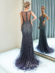 Straps V-neck Rhinestone Beaded Mermaid Prom Dresses, Formal Dresses, Evening Dresses, 2023 Prom Dresses, Luxury Prom Gown