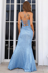 Spaghetti Long Prom Dresses, Sequins Popular 2023 Evening Dresses, Simple Mermaid Dresses