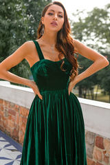 A-line Popular Velvet Holiday Party Dresses, Simple 2023 Long Prom Dresses, Evening Party Dresses