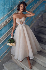 Sweetheart Tea Length Prom Dresses, 2024Fashion Sequins Prom Dresses, A-line Girl Evening Dresses, Newest Prom Dresses