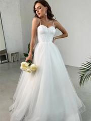 Newest A-line Straps Wedding Dresses, Sparkly Tulle 2023 Long Prom Dresses, Evening Party Dresses