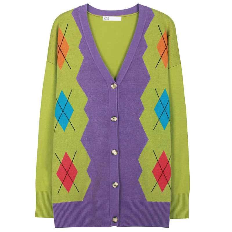 1960s Groovy Colors Argyle Cardigan