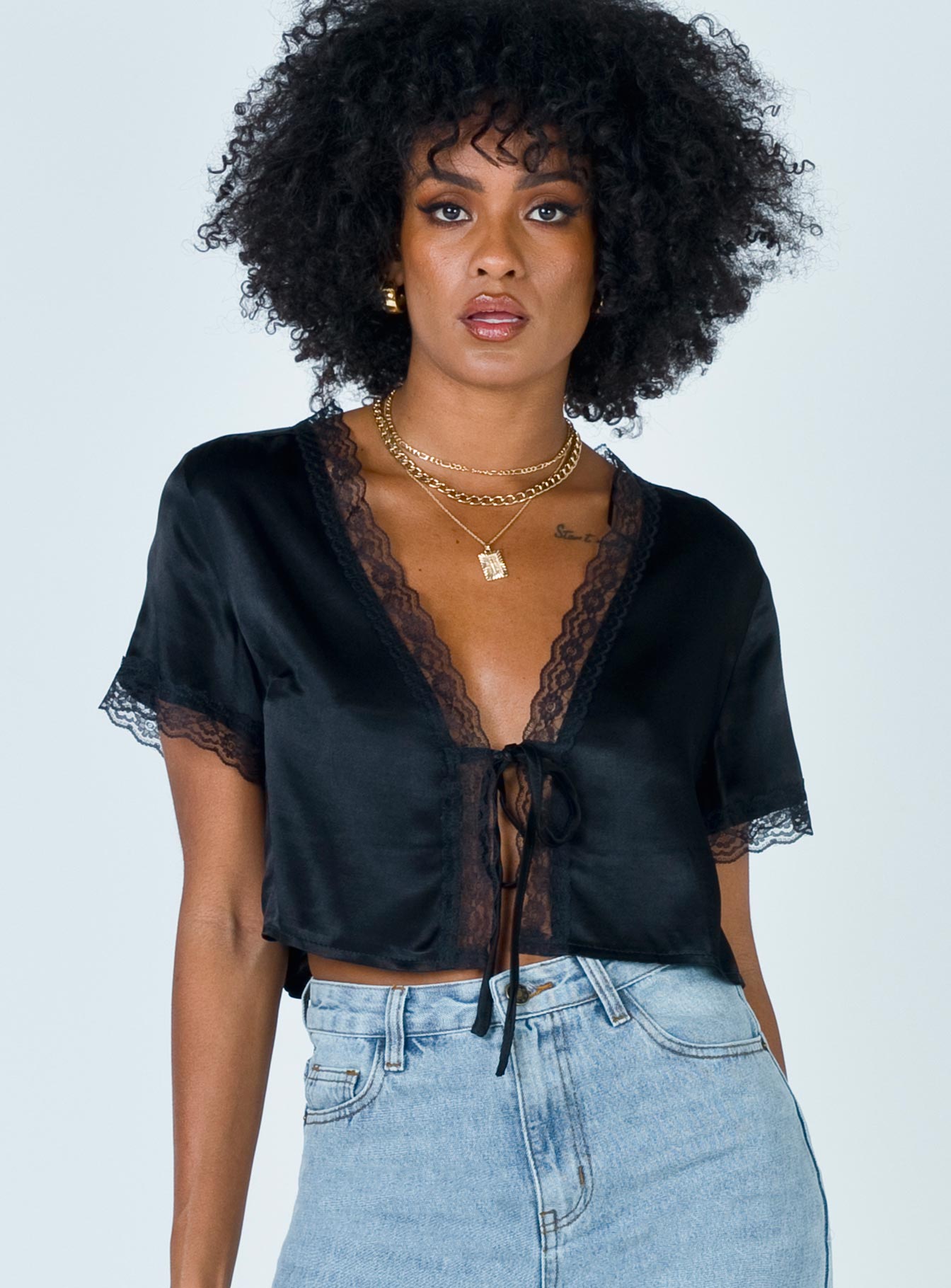 Vintage Tie Up Top Black