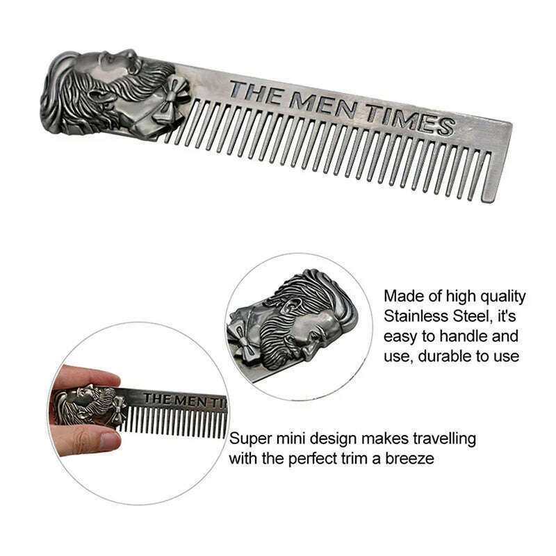 1PC Gentelman Barber Styling Metal Comb Stainless Steel Men Beard Comb Mustache Care Shaping Tools Pocket Size Silver Hair Comb