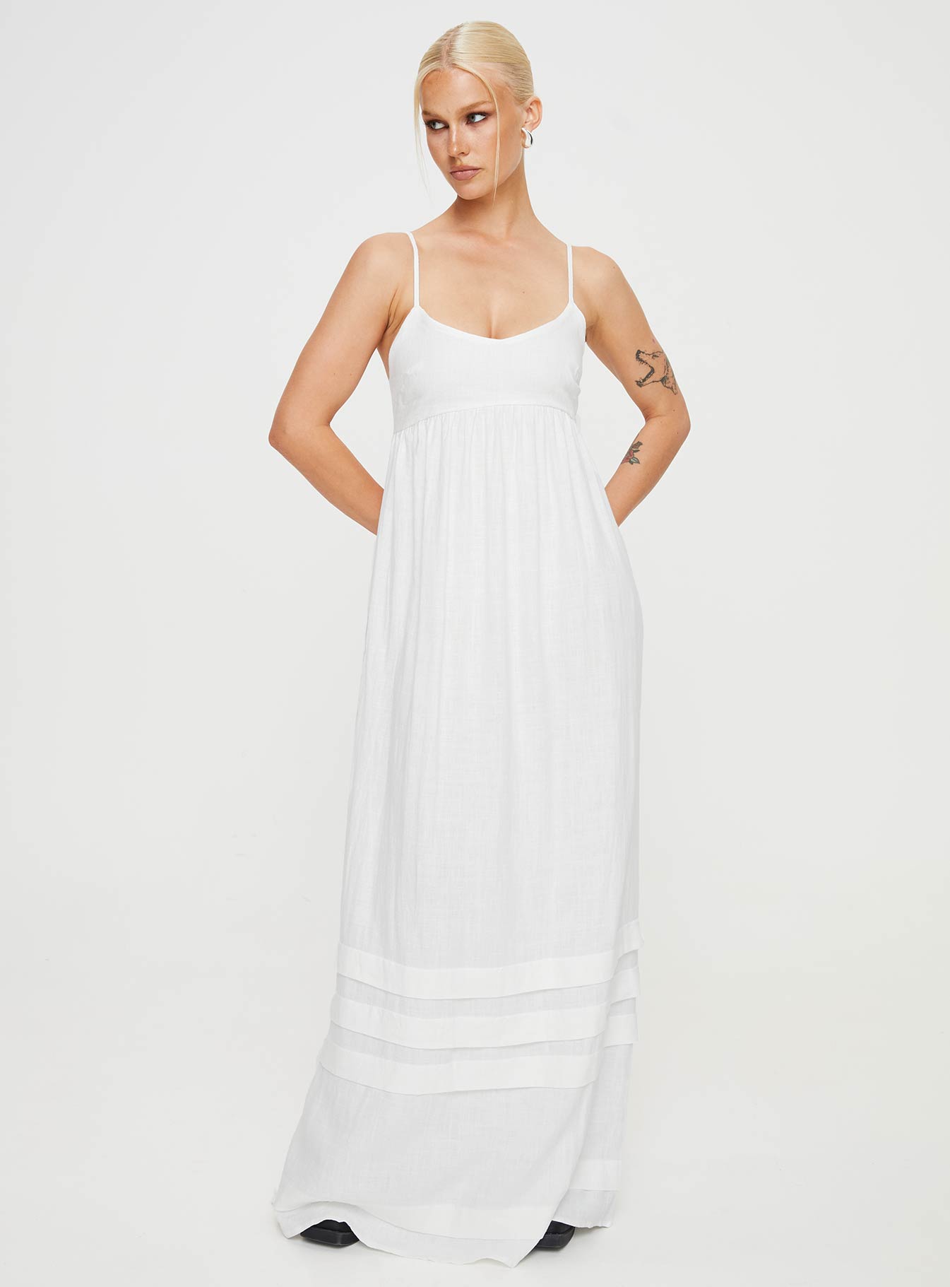 Milden Linen Blend Maxi Dress White