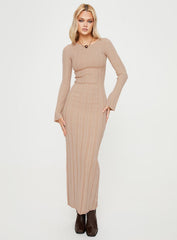 Tesha Long Sleeve Knit Maxi Dress Beige