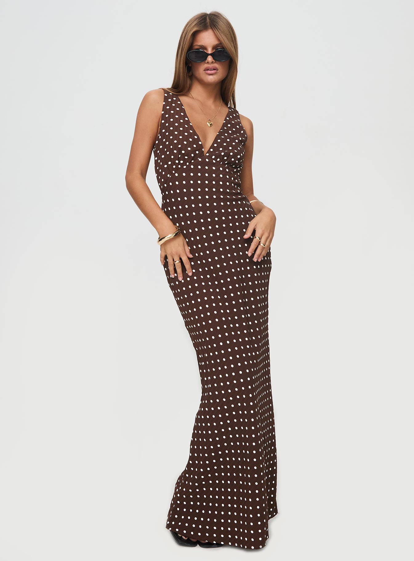 Nellie Maxi Dress Brown Polka Dot