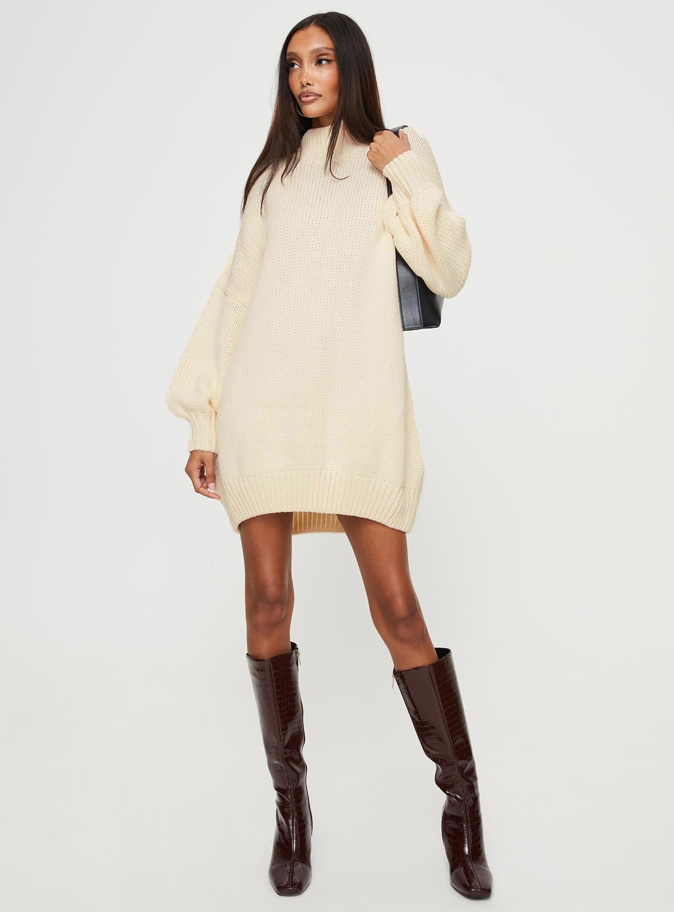 Davitian Sweater Mini Dress Beige