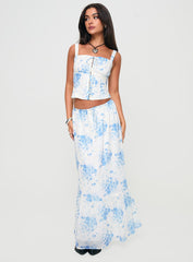 Modern Girl Maxi Skirt White / Blue Floral