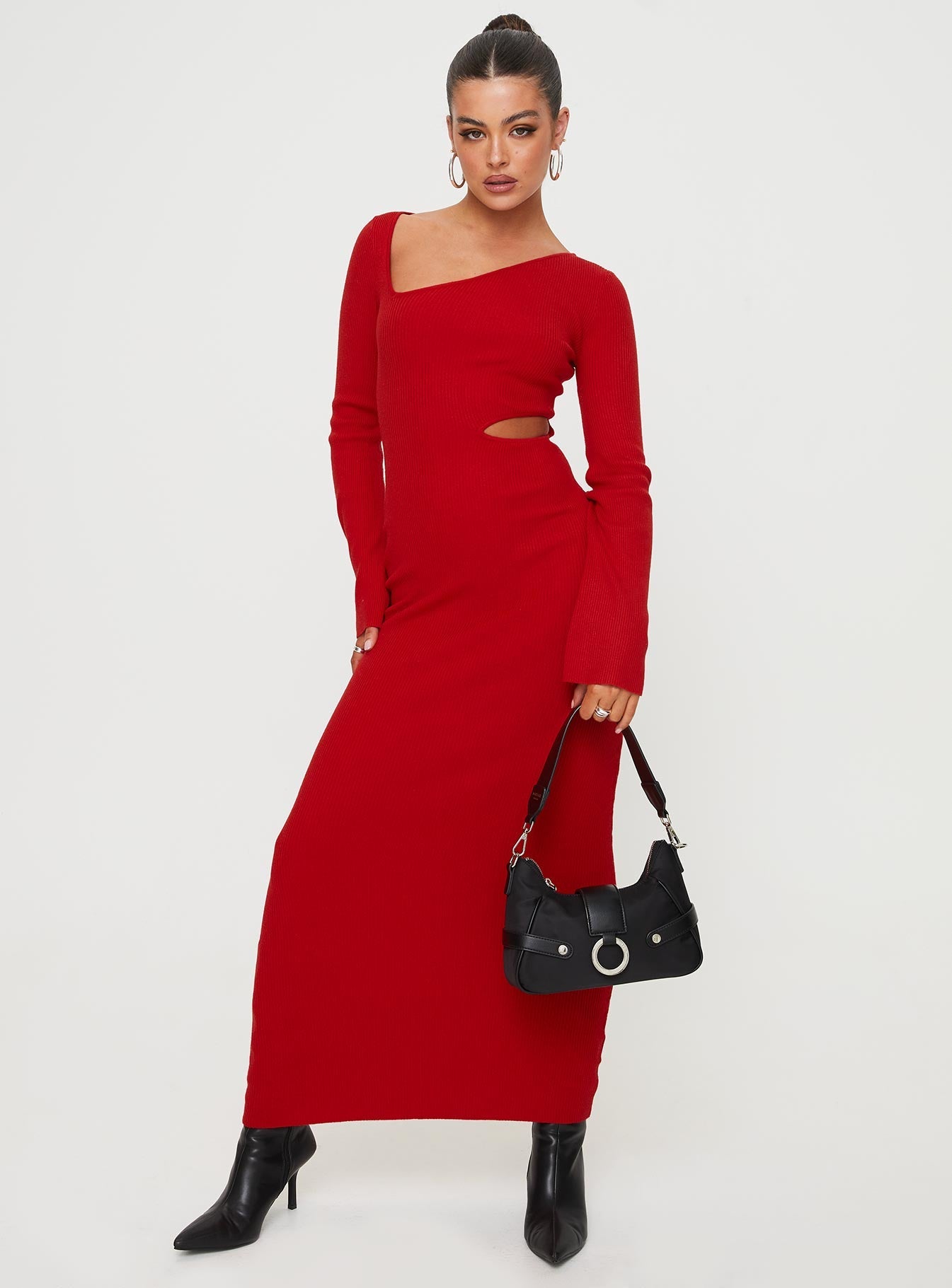 Whitley Cut Out Knit Maxi Dress Red