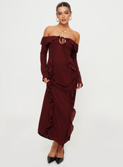 Molins Off The Shoulder Maxi Dress Burgundy