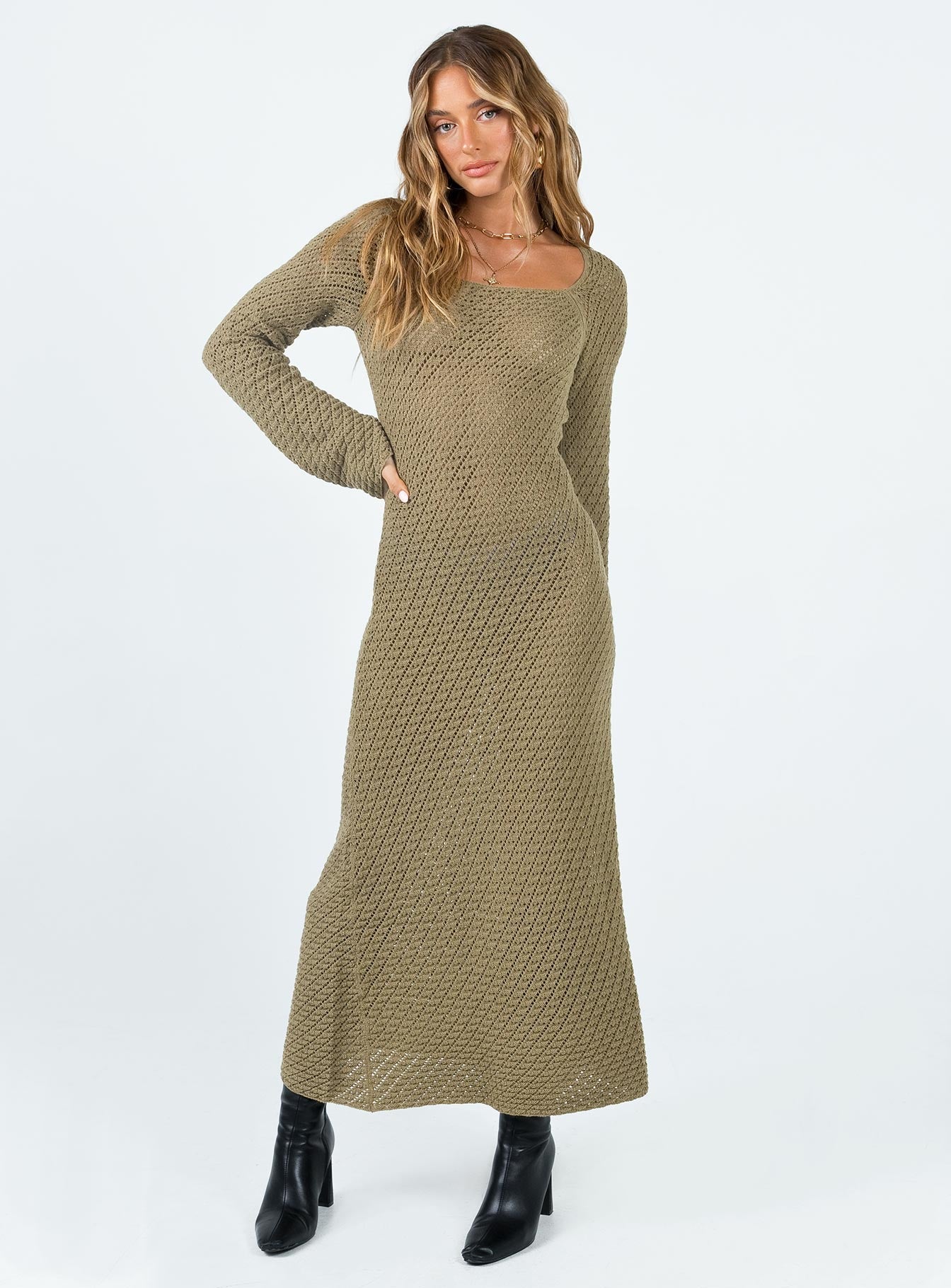 Lorena Long Sleeve Maxi Dress Khaki