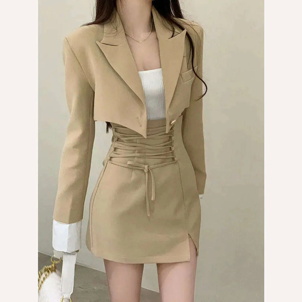 2 Piece Dress Set Women Casual Y2k Crop Tops Elegant Jacket Coats + Mini Skirts Korean Fashion Suits 2022 Autumn Blazers Dress