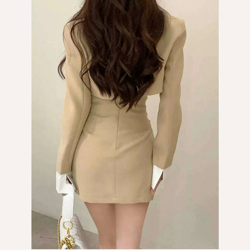 2 Piece Dress Set Women Casual Y2k Crop Tops Elegant Jacket Coats + Mini Skirts Korean Fashion Suits 2022 Autumn Blazers Dress