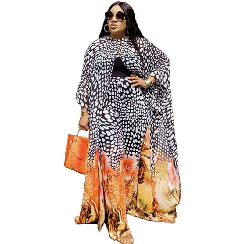 2 Piece Set Women Africa Clothes 2022 African Dashiki New Fashion Two Piece Suit Long Tops + Wide Pants Party Big Size For Lady