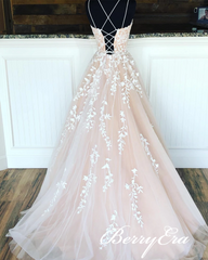 Lovely Lace Tulle Long Prom Dresses, Newest Prom Dresses, Popular Long Prom Dresses