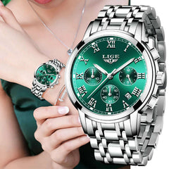 2022 LIGE Ladies Watches Top Brand Luxury Fashion Stainless Steel Watch Women Chronograph Quartz Clock Waterproof Wristwatch+Box