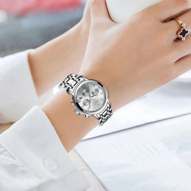 2022 LIGE Ladies Watches Top Brand Luxury Fashion Stainless Steel Watch Women Chronograph Quartz Clock Waterproof Wristwatch+Box