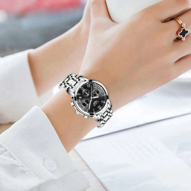 2022 LIGE Ladies Watches Top Brand Luxury Fashion Stainless Steel Watch Women Chronograph Quartz Clock Waterproof Wristwatch+Box