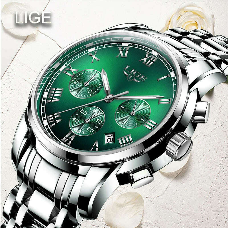 2022 LIGE Ladies Watches Top Brand Luxury Fashion Stainless Steel Watch Women Chronograph Quartz Clock Waterproof Wristwatch+Box