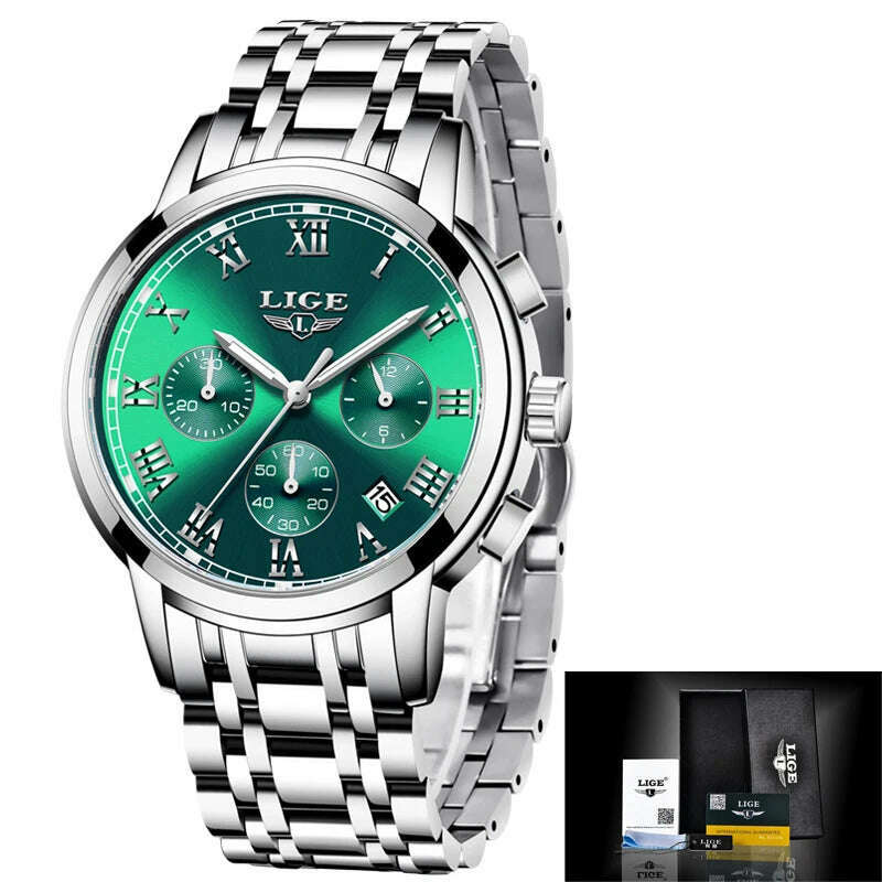 2022 LIGE Ladies Watches Top Brand Luxury Fashion Stainless Steel Watch Women Chronograph Quartz Clock Waterproof Wristwatch+Box