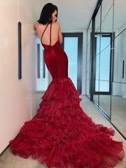 One Shoulder Burgundy Mermaid 2022 Newest Prom Dresses, Fashion Unique Long Prom Dresses, Wedding Dresses