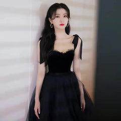 Black Velvet Vintage Prom Dresses, Little Black Dresses, Newest Prom Dresses, A-line Prom Dresses, RC032